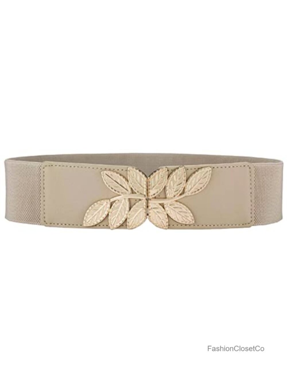 Women's Stretchy Belt Wide Vintage Leaf Buckle Elastic Waistband Dress Belt